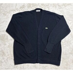VTG 70s Izod Lacoste Black Cardigan Sweater Mens L Yarn Spool Tag Cobain Grunge